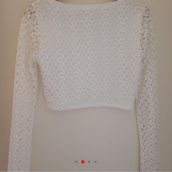 Forever 21 Crochet Lace White Crop Top Sheer Boho Beach Festival Y2K M - Picture 2 of 4